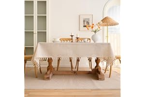 Square Cotton مفرش طاولة Tablecloth 140x220cm for 6 Seater, Small Dining Table Cover Picnic Decorations, Table Cloth for Kitchen Party Outdoor, Beige