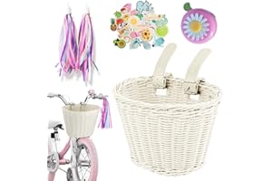 IVEOPPE - Lot de 4 paniers de vélo tressés pour enfants - Avec sangle en cuir, sonnette de vélo, serpentins, autocollants, cadeaux pour enfants