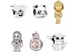 HYD ART 6Pcs Momente Mom Liebe Charms Legierung Pilz Kirschblüte Daisy Dangle Charm Spacer Fit Pandora Charms Armband Master Yod Moive Charm passt Original Charm Armband