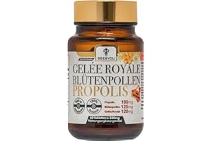 ‎BEE & YOU Bee&You Propolis, Gelée Royale, Blütenpollen Tabletten 500mg - 60 Tabletten, Keine Zusatzstoffe, Fairer Handel, 100% natürlich, ohne Zusatzsstoffe, hochdosiert, Schutzharz der Bienen, Propolis Kapseln