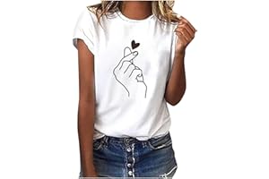 SUNNYUK Camiseta Manga Corta Mujer Blanca Basicas T-Shirt Mujer Algodon Casual Cuello Redondo Camiseta de Verano con Estampado
