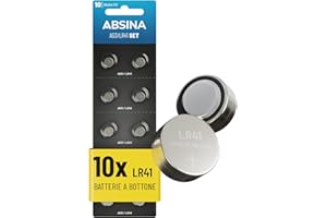 ABSINA 10x Pile LR41 AG3 - Batterie LR41 bottone 1,5V Alcaline a prova di perdite e longevoli - LR736 / L736 / G3 / G3A / 3GA / 192 / GP192 / V3GA / RW87 - Batteria LR41 per termometro, batteria AG3