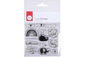 Rayher Clear Stamps Willkommen Baby, 102.5 x 97 mm, 12 Motivi, Busta Blister 1 Foglio, 50257000, Silicone