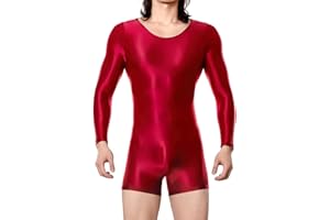 AIEOE Men's Oil Shiny Bodysuit Long Sleeve Bodysuit Super Stretch Bodycon Undershirt Pajamas Leotard