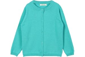 FAIRYRAIN Little Girls Cute Crew Neck Button-Down Solid Fine Knit Cardigan Sweaters