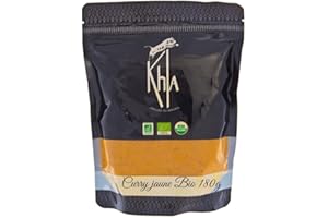 Khla - Curry Jaune Bio en Poudre - Sachet 180g - Mélange Curry Doux Non Piquant - Ingrédient Cuisine & Pâtisserie - Curry Indien Thai - Curcuma, Gingembre - Épice d’Asie