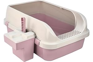 DIVCHI Cat Litter Tray Box, Litter Box, Plastic Cat Open Top Litter Tray with Scoop and Scoop Box Kitten Detachable Rim Easy Cleaning, 57.2 x 41.5 x 24.3cm (Pink)