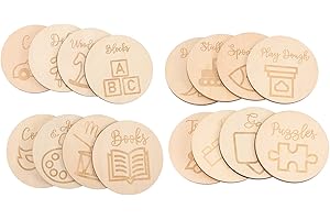 TOYANDONA Wooden Toy Box Labels Round Discs 16 Pieces Wood Tags for Toy Organizer Nursery Decor Circle Ornaments for Kids Playroom Storage