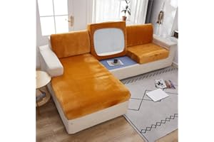 SYLC Sofa Seat Cushion Covers Velvet, Sofa Cushion Slipcovers Replacement, Couch Cushion Covers Thick Stretch for Individual Cushions (Orange,Large 1-seater)