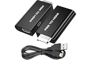 ‎RETOO Retoo Konwerter PS2 na HDMI z audio 3,5 mm, wyjście do monitora HDTV HDMI, przetwornik sygnału do PS2, audio, adapter wideo Playstation 2, adapter konwertera HDMI, gniazdo słuchawkowe audio