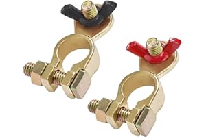 HO2NLE Batterieklemmen 12V/24V Batterie Polklemmen Autobatterie Klemme Messing Steckverbinder mit Flügelmutter für Auto Automobil Schiff Transporterakku 2 Stück