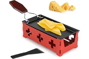 Raclette 2 Personen, hicoosee Antihaft-Käse Raclette Rotaster Ofen mit Silikonspatel zum Schmelzen von Käse, Schokolade Rot