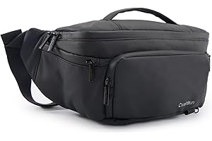 Cwatcun Borsa per Fotocamera Impermeabile da Cintura - Borsa a Tracolla per Il Trasporto Quotidiano per Canon, Nikon, Sony, Fuji DSLR/SLR, Obiettivo - Nero, L