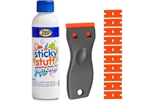 Zep Sticky Stuff Remover With Plastic Scraper Tool & 10 Blades - 250ml Work As A Sticker Remover, Sticky Label Remover, Adhesive Remover, Car Sticker Remover And Much More