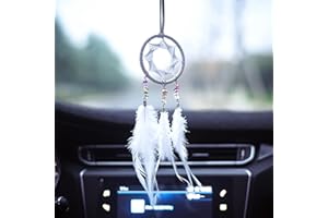 JHXHHTHONGTONG Pequeño Atrapasueños Hecho a Mano Pluma Atrapasueños Interior del Coche Espejo Retrovisor Adorno Colgante Boho Ventana Colgando para Creativo Hogar Adornos Arte Decoraciones Dream Catcher (Blanco)