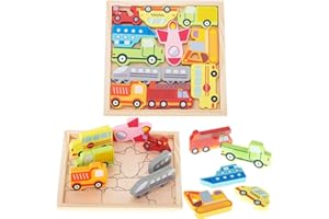 KOKOBOX Puzzles de Madera con Marco,Puzzles de Madera 3D,Puzzles de Madera para Niños,Puzzles de Madera Coches Puzzles Educativos para Niños 2 3 4 Años Juguetes Educativos Montessori