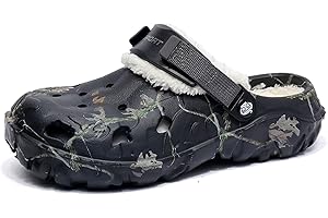 SECHRITE Zuecos con forro de piel para hombre, pantuflas de invierno de ancho ancho ancho con plantilla acolchada, zapatos cálidos de casa con correa trasera ajustable, forro polar suave extraíble