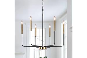 MRHYSWD Kronleuchter Schwarz Gold 6 Flammig Kronleuchter Modern, Kronleuchter Vintage für Wohnzimmer Schlafzimmer Küche Flur, Retro Deckenlampe Hängend Mit E14 Fassung (Ohne Glühbirnen)