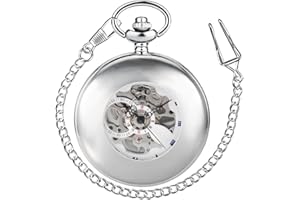 TIONG Montre de poche mécanique Steampunk en acier lisse avec chaîne et coffret cadeau