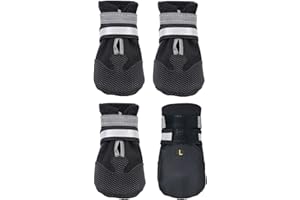 AMOMYDOG Scarpe per Cani, Set di 4 Stivali per Cani Impermeabile, Scarpe Cane con Cinturini Riflettenti e Suola Antiscivolo per Protezione Le Zampe per Cani (Nero, XL)