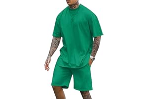 Cooleep Herren T-Shirt und Shorts Set 2 Teiliges Sommer Trainingsanzug Jogginganzug Kurzarm Casual Freizeitanzug Tracksuit für Männer M-3XL