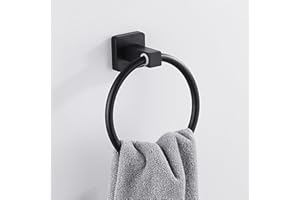 KWQKEM Towel Ring for Bathroom Wall Mounted Hand Towel Holder Durable Stainless Steel Towel Rack Hanger for Kitchen Laundry Room Guest Bath Simple Circular Shape (Matte Black)