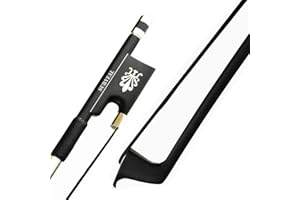 SURVEAL - Archetto professionale in fibra di carbonio, arco per violino, con nasetto in ebano intagliato, in crine di cavallo nero della Mongolia, tono caldo, misura 4/4, colore nero