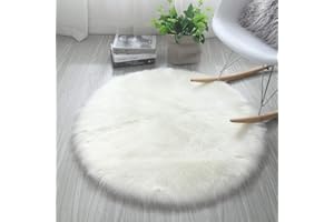 HARESLE Runder Kunstfell Teppich, Super Flauschiger und Weicher Kleiner Teppich, Teppiche Rund für Schlafzimmer, Wohnzimmer, Kinderzimmer, Lounge (Weiß,50cm/20 Zoll)