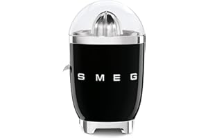 Smeg, Spremiagrumi Elettrico CJF11BLEU, Spremitura a Pressione Manuale, Beccuccio Antigoccia e Cono Universale, Base Antiscivolo, Avvolgicavo Integrato, 70W, Nero