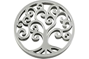 Quiges Acier Inoxydable Argenté Petite 25mm Coin Pièce de Monnaie Interchangeable Arbre de Vie pour Pendentif Collier