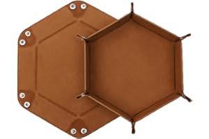DELALO Dice Plate, Dice Tray Foldable Hexagon PU Leather Velvet Holder for Dungeons and Dragons RPG Games - Foldable Hexagon Dice Game Tray (Brown)