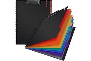 Uquelic 2 Pack Clipboard Folder A4 with Storage, 6 Double-Sided Half Pockets Project Organizer with Zipper Pouch, Plastic Clipboard Folio for Office, School