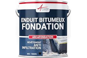 Enduit pour fondations, murs enterrés, bitumeux noir, hydrofuge, parpaing, béton, brique, bois : Arcafondation - 5 kg Noir - ARCANE INDUSTRIES