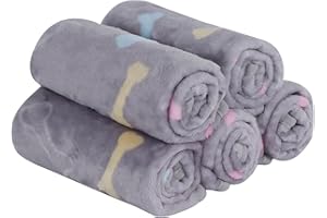 PET SPPTIES 5pcs Pet Blankets for Small Medium Cats and Dogs, Fluffy Soft Fleece Washable Dog Blankets, Cute Paw Print Pet Throw Puppy Cozy Blankets PS016 (76cmx52cm, 5PCS Grey Bone)