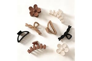 YIBINGKEA Assortiment de 8 grandes pinces à cheveux pour femme, pinces à fleurs pour cheveux épais, accessoires de cheveux antidérapants avec plusieurs styles, couleurs neutres (Black/Khaki/Burgundy/Off White)