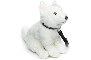 Uni-Toys - Cucciolo di pastore svizzero bianco, seduto (con guinzaglio) - 26 cm (altezza) - Cane di peluche, Berger Blanc Suisse - Peluche