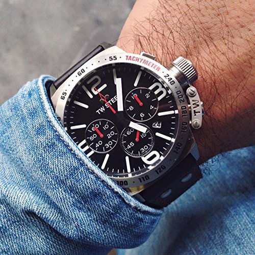 TW Steel Canteen Leather Unisex Quartz Watch with Black Dial Chronograph Display and Black Leather Strap CS10