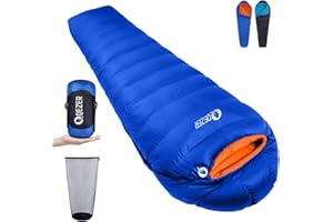 QEZER Sacco a pelo in piuma, sacco a pelo invernale 0℃ ~ -8 ℃~-24℃ 【1.46-2.32 kg】leggero, Compatto,caldo, piumino di alta qualità 600+ FP, per campeggio,escursionismo, alpinismo e viaggi