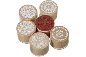Ogquaton 6 STÜCKE Retro Runde Form Holz Stempel Einzigartige Lochmuster DIY Bastelbedarf Kreative und Nützliche