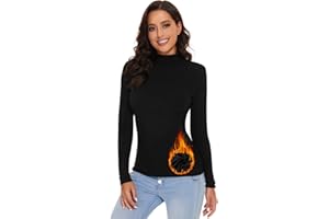 SIMIYA Basic Damen Thermo Rollkragenshirt: Slim Fit Thermounterwäsche Oberteil mit Plüschfutter Kuscheliger Langarmshirt Top Pullover Mock-Ausschnitt