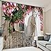 Produktbild LUCKY-U 3D Fenster Gardinen Dekorativ European Polyester Romantisch Digital Druck Schatten Stoff Rosa Blumen Kleinen Innenhof,D