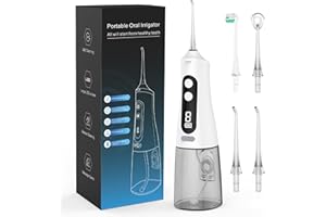VOTEYO Water Flosser for Teeth Cleaning 9 Modes Rechargeable Oral Irrigator 4 Tips Powerful Battery Life Water Dental Picks IPX7 Waterproof 350ML Water Tank for Home & Travel (White)