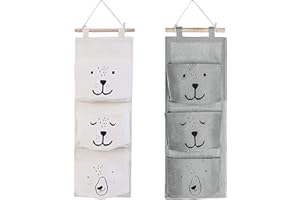 tarumedo 2 Stück Wand Hängen Tasche, Hängender Organizer mit 3 Taschen Wasserdicht Leinen Tasche Wand Tür Hängetasche Aufbewahrungstasche(Weiß&Grün)