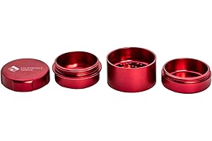 CALIFORNIA'S CHOICE Toothless Grinder "To-Go" "San Francisco" Red | Toothless | Very Fine Grind | Aviation Aluminium Anodised | 4 - Piece | Includes "Stash" Compartment in Lid | Patented Technology by Stache