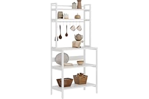 soges Étagère de Cuisine à 5 Niveaux Étagère de Rangement, Support pour Micro-Ondes au Style Industriel, avec Crochets, Blanche