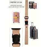 usin 2 METRE Valiz &Ccedil;anta Bavul Bagaj Valiz Birleştirme Bağlama Askısı Kemeri Kayışı Organizeri 2,5 cm EN (Bej)