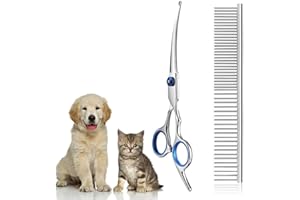 LSUWDE Pet Grooming Scissors,6 inches Dog Grooming Curved Scissors ith Safety Round Tip, Stainless Steel Dog Cat Hair Cutting Trimming Scissors Up Curved with Comb for Dog (Set of 2)