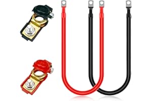 CRESBEL 2 Pcs Cables de Batería Coche 16mm² - 50cm 12V 5AWG Cables de Inversor de Potencia, Cables Bateria con Terminales, Cable de Batería de Cobre para Energía Solar, Automóvil, Moto, Barco(Rojo y Negro)