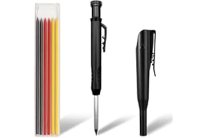 Irikdescia Crayons de charpentier avec 6 recharges, capuchon de stylo, crayons de charpentier mécaniques avec taille-crayon intégré, crayons automatiques pour le travail du bois (noir)