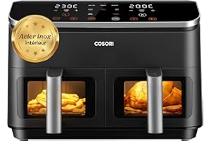 COSORI Air Fryer 2 Compartiments 8.5L, 8-en-1 Airfryer Friteuse Sans Huile, 71% D'efficacité énergétique, 85% de Carburant En Moins, 55% Plus Rapide, 8 Portions, Va au Lave-vaisselle, Noir